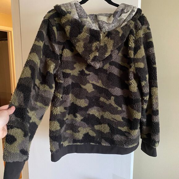 Camo Sherpa Fleece Hoodie Quarter Zip Sweatshirt XL No Boundaries - Picture 4 of 8